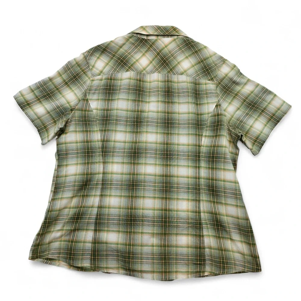 Faded Glory Girls Plaid Western Button Up Shirt XL Green Tan Cotton Retro Youth - Picture 4 of 6